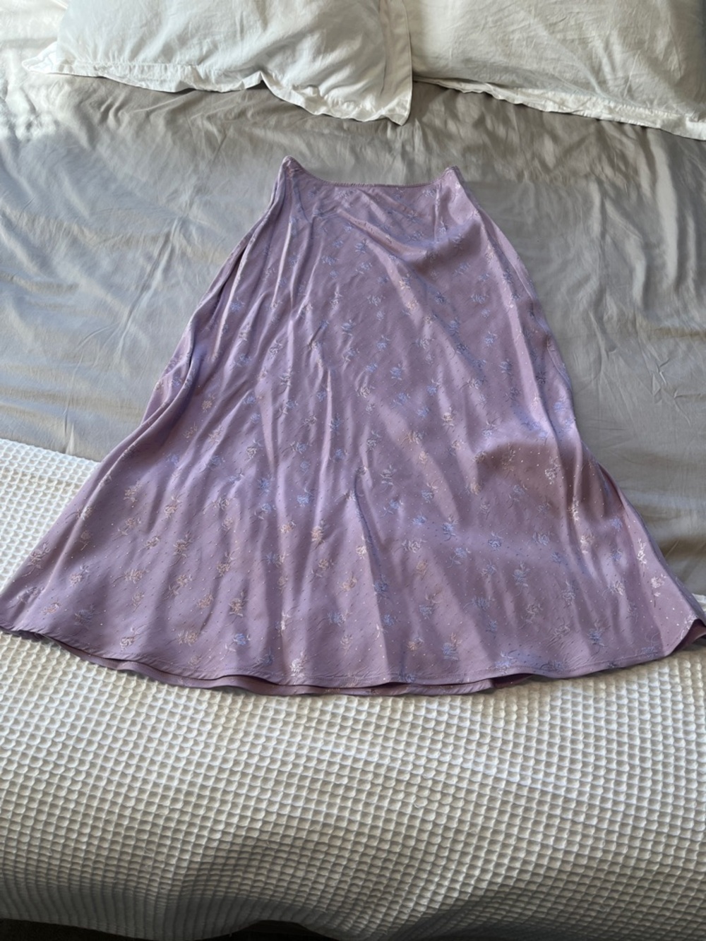Astr Lilac Satin A-Line Skirt with Subtle Floral Jacquard